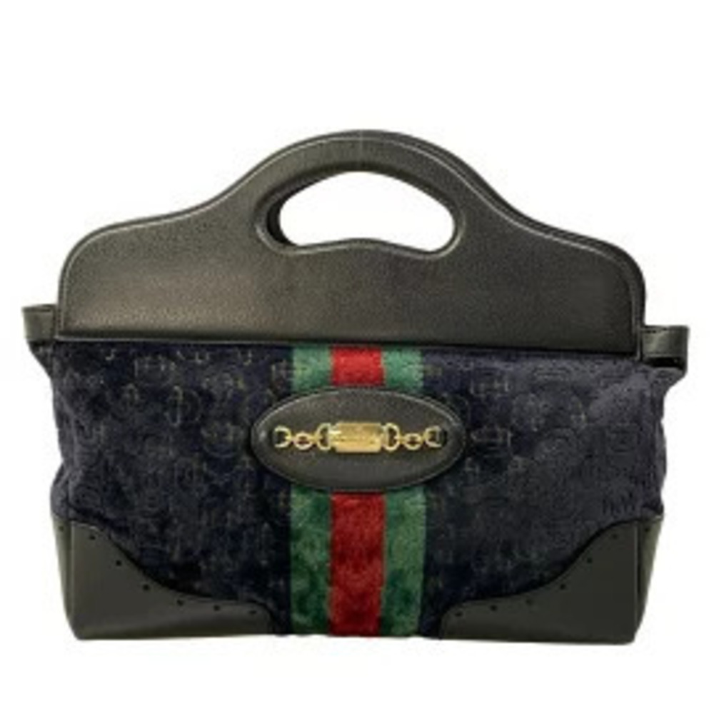 Gucci Sherry velour leather top handle tote bag Web Black